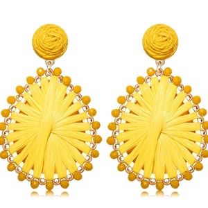 Boho Raffia Earrings, Statement Rattan Earrings for Women, Geometric Woven Straw